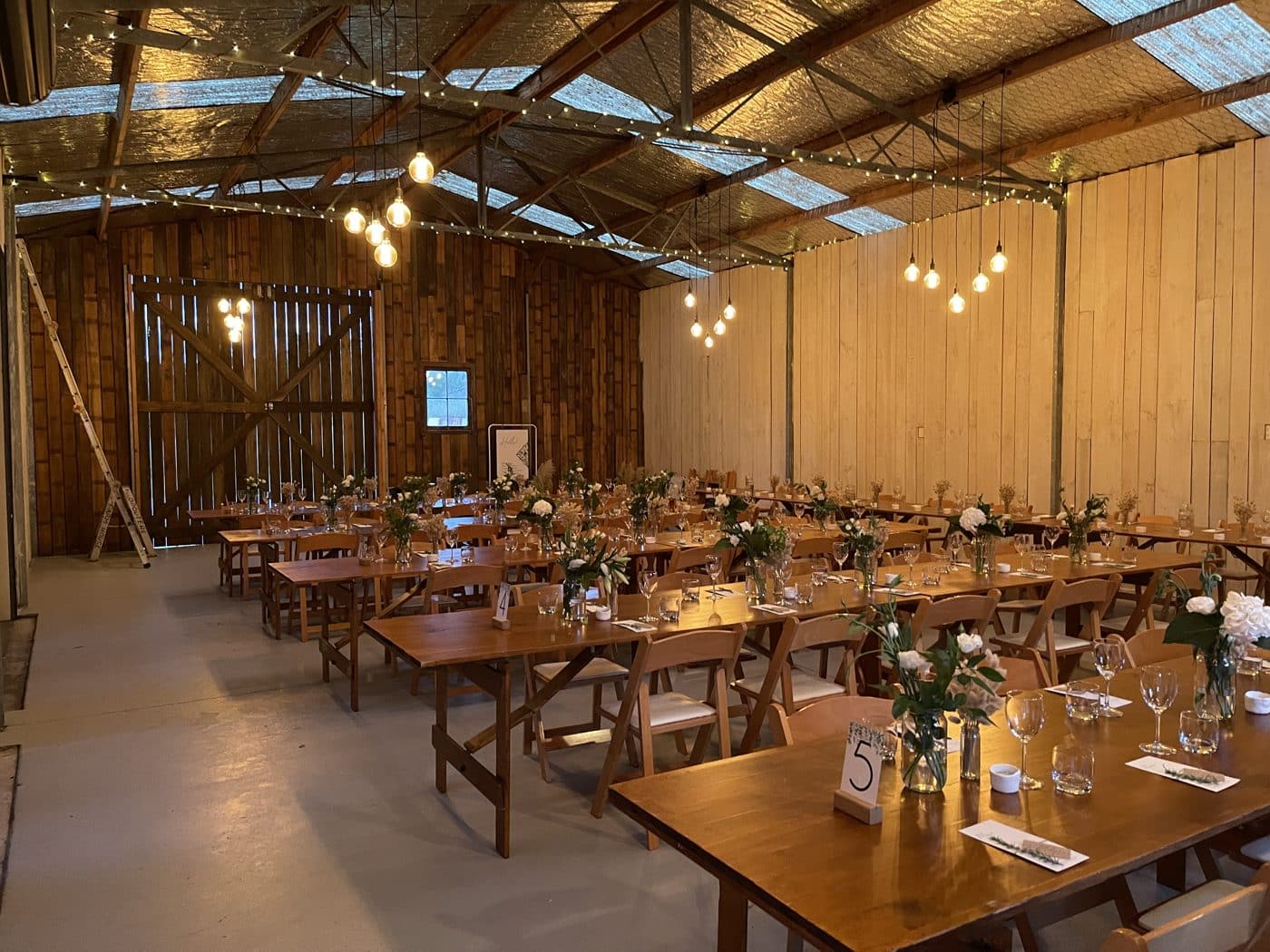 The converted shed set for dinner